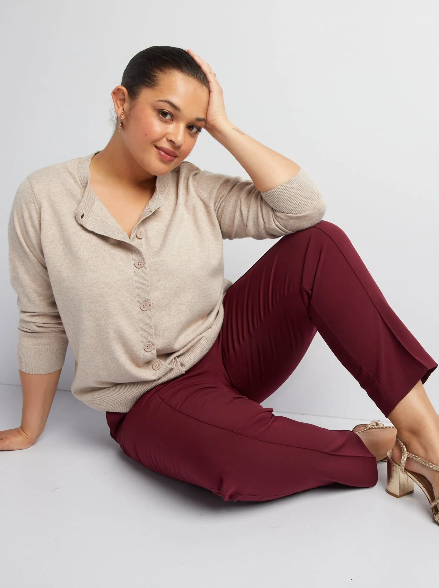 Cardigan in maglia fine - BEIGE
