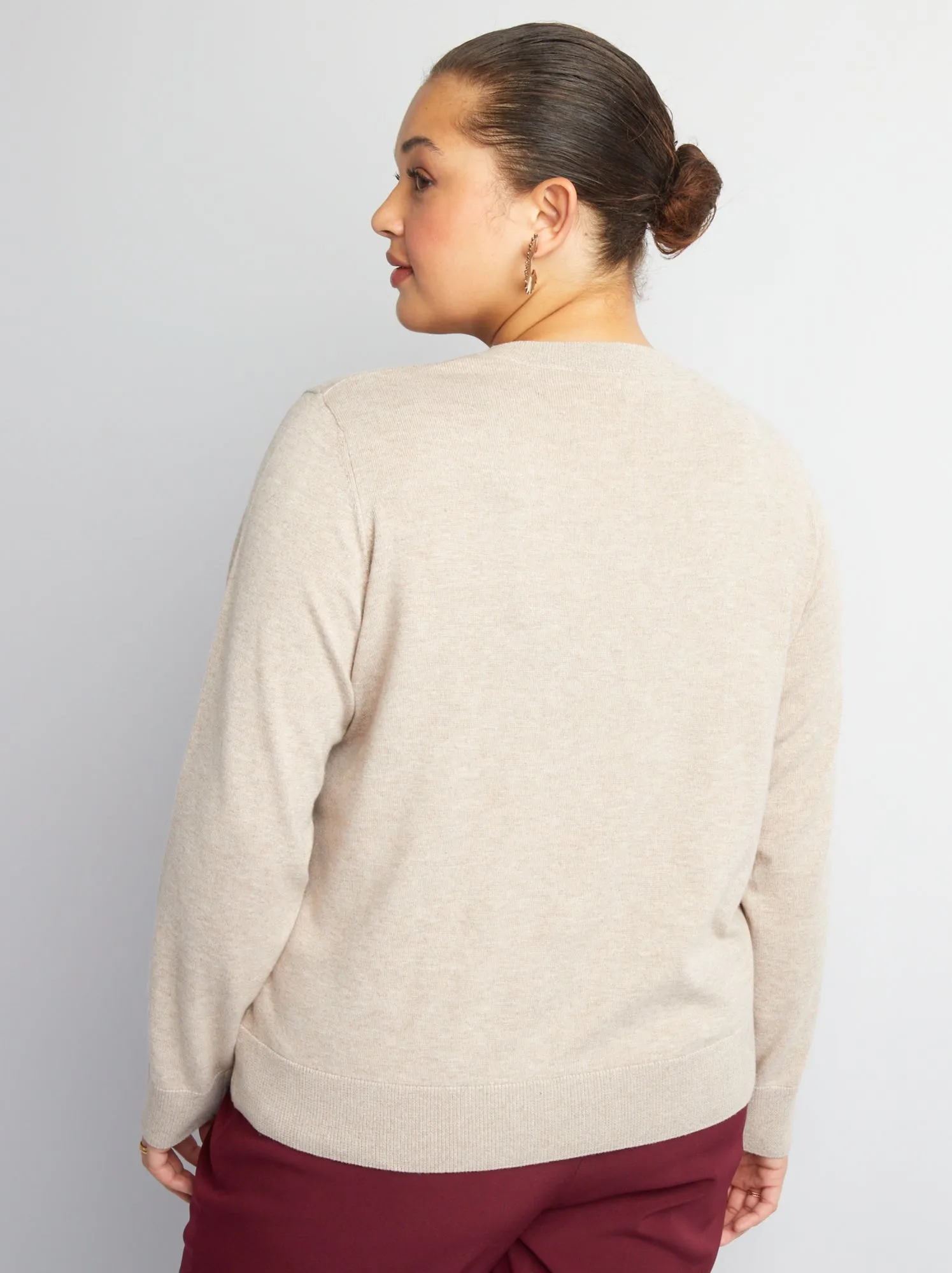 Cardigan in maglia fine - BEIGE