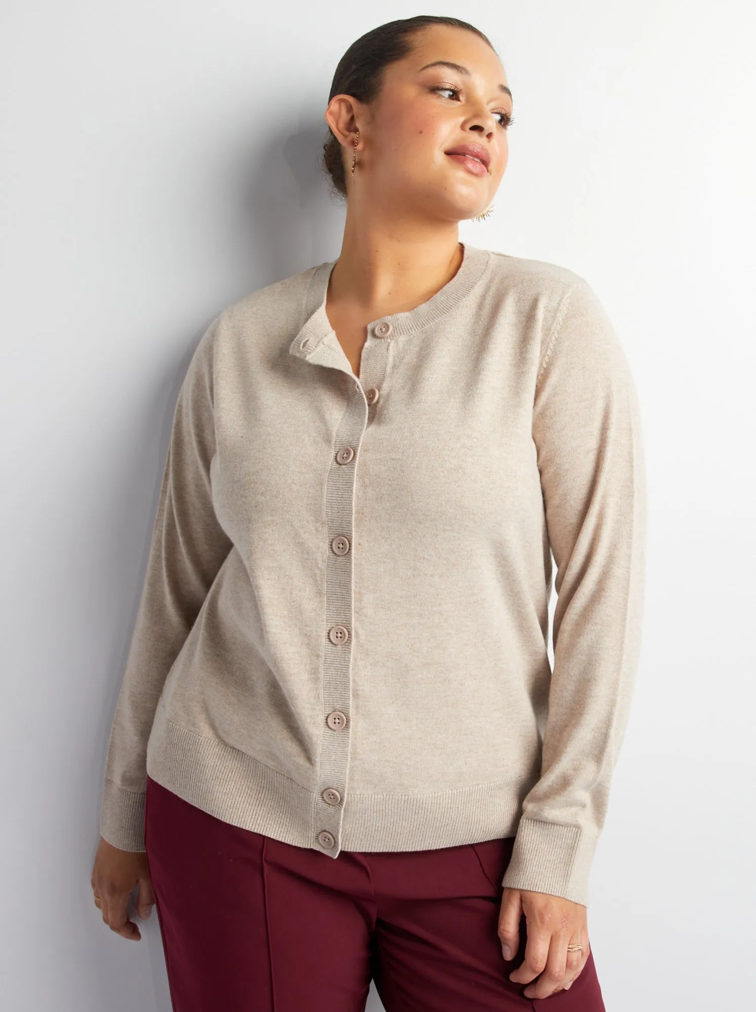 Cardigan in maglia fine - BEIGE
