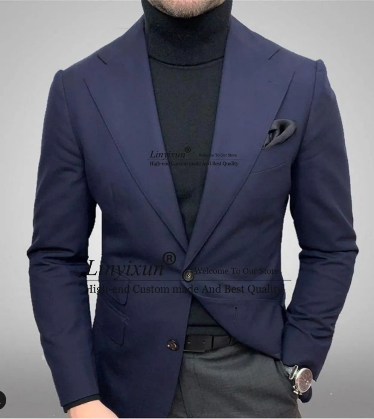 Casual Blu Navy Abiti da uomo Slim Business Blazer 2 pezzi Set Wedding Groom Tuxedo Banquet Maschio Terno Giacca Pantaloni Costu