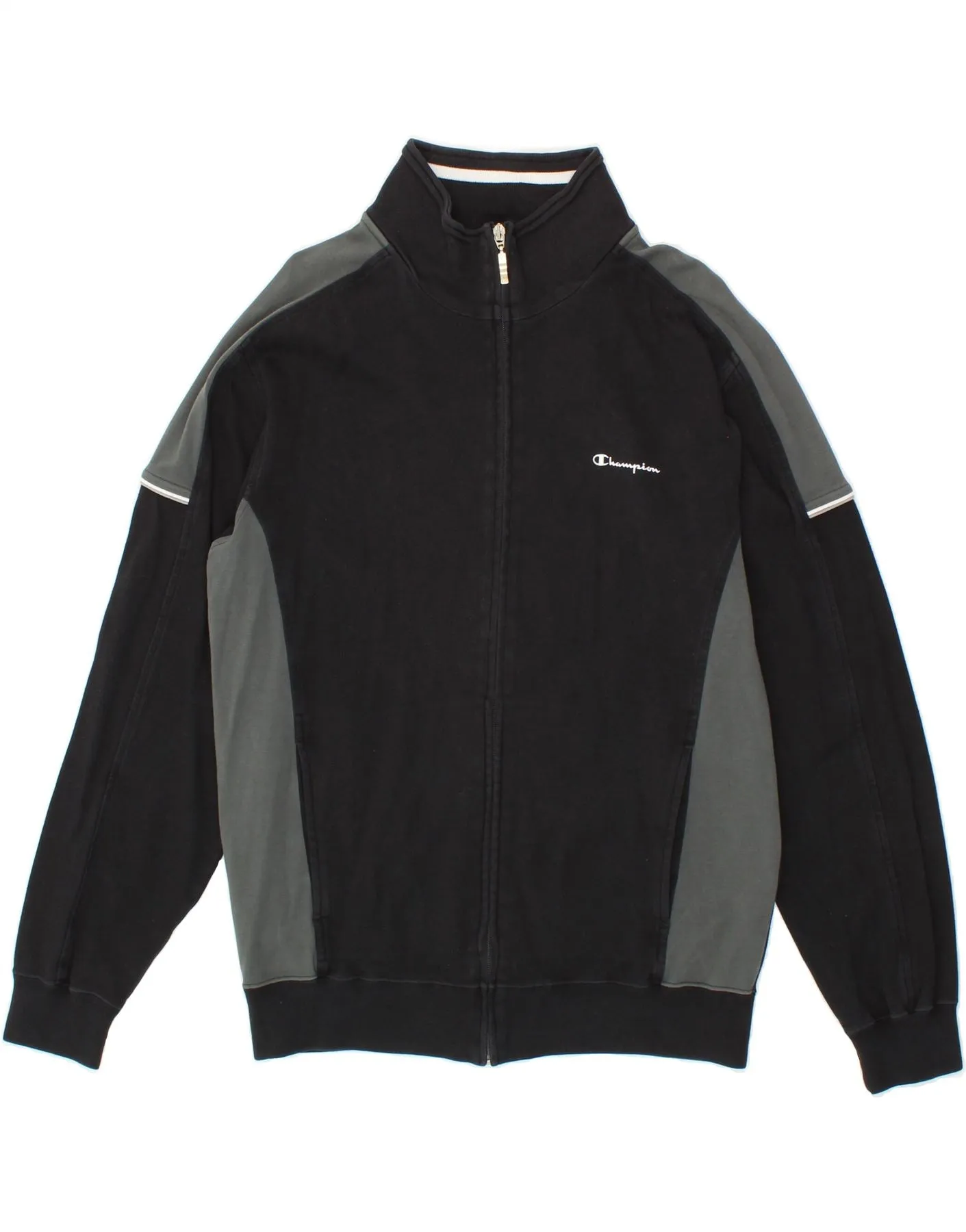 CHAMPION Mens Tracksuit Top Jacket Large Black Colourblock Cotton