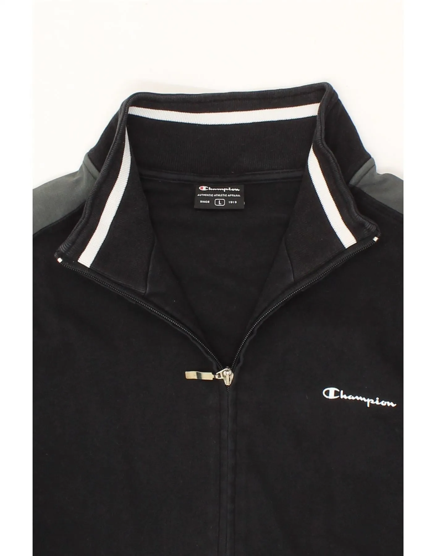 CHAMPION Mens Tracksuit Top Jacket Large Black Colourblock Cotton