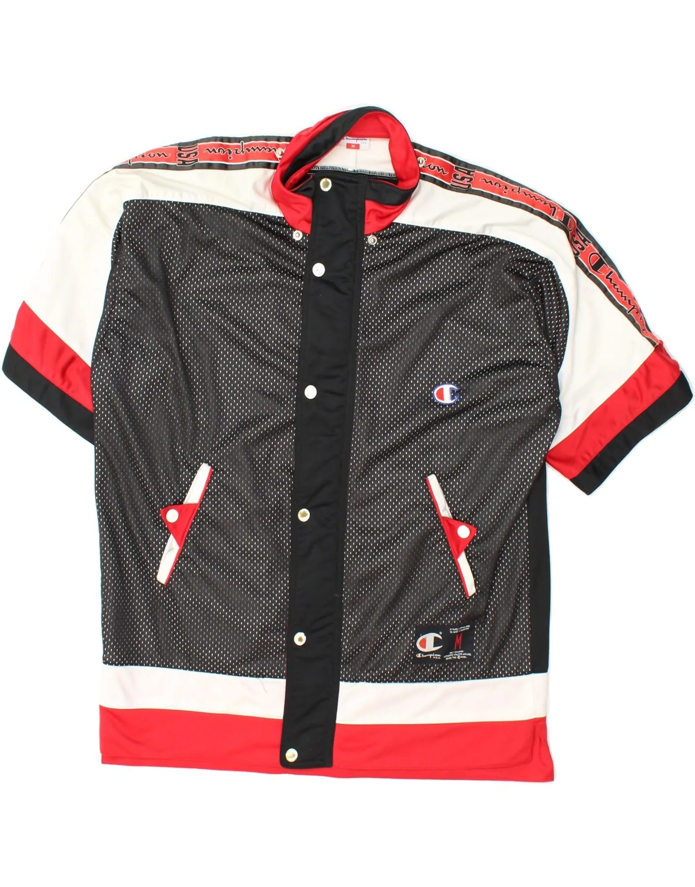 CHAMPION Mens USA Graphic Tracksuit Top Jacket Medium Black Colourblock