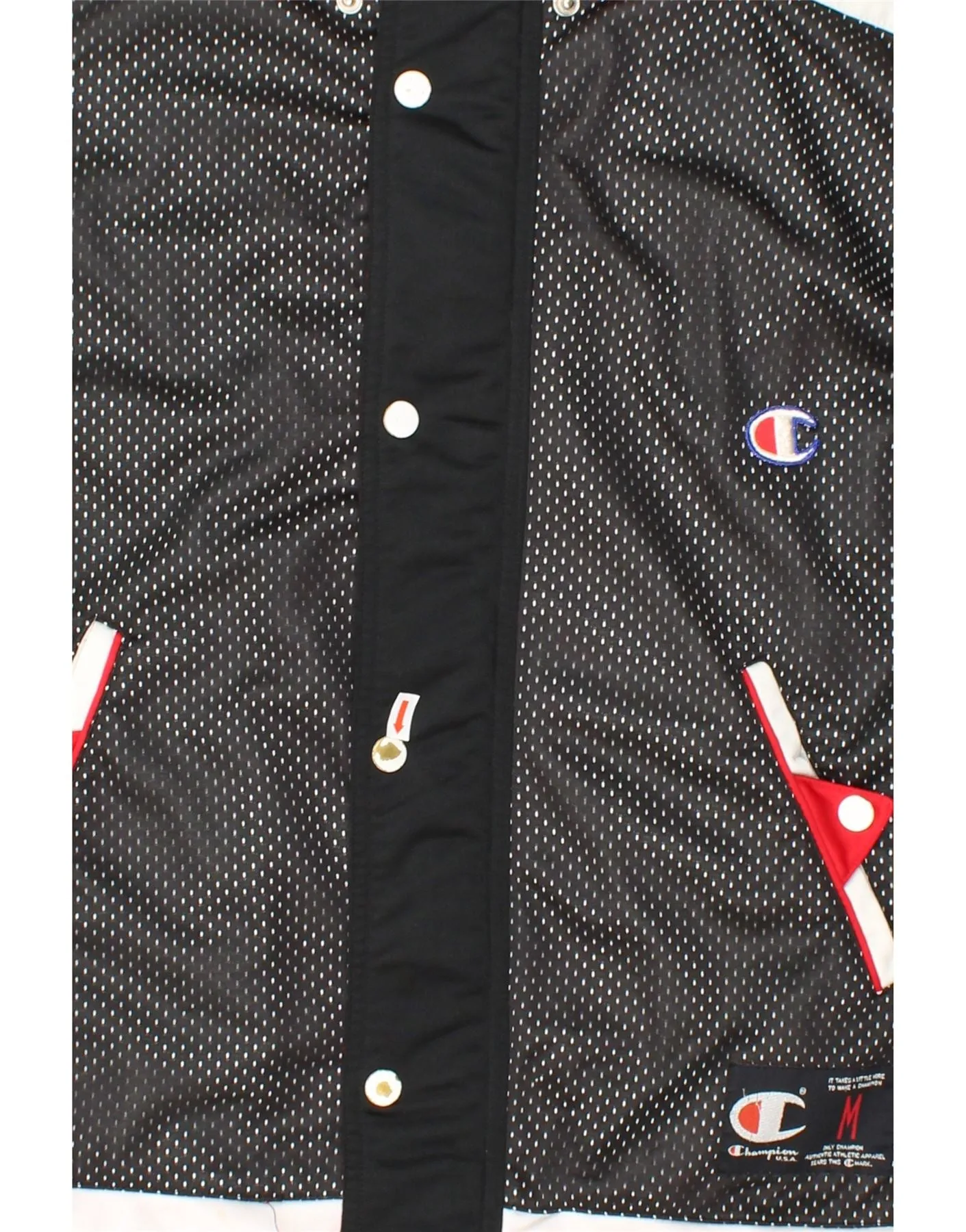 CHAMPION Mens USA Graphic Tracksuit Top Jacket Medium Black Colourblock