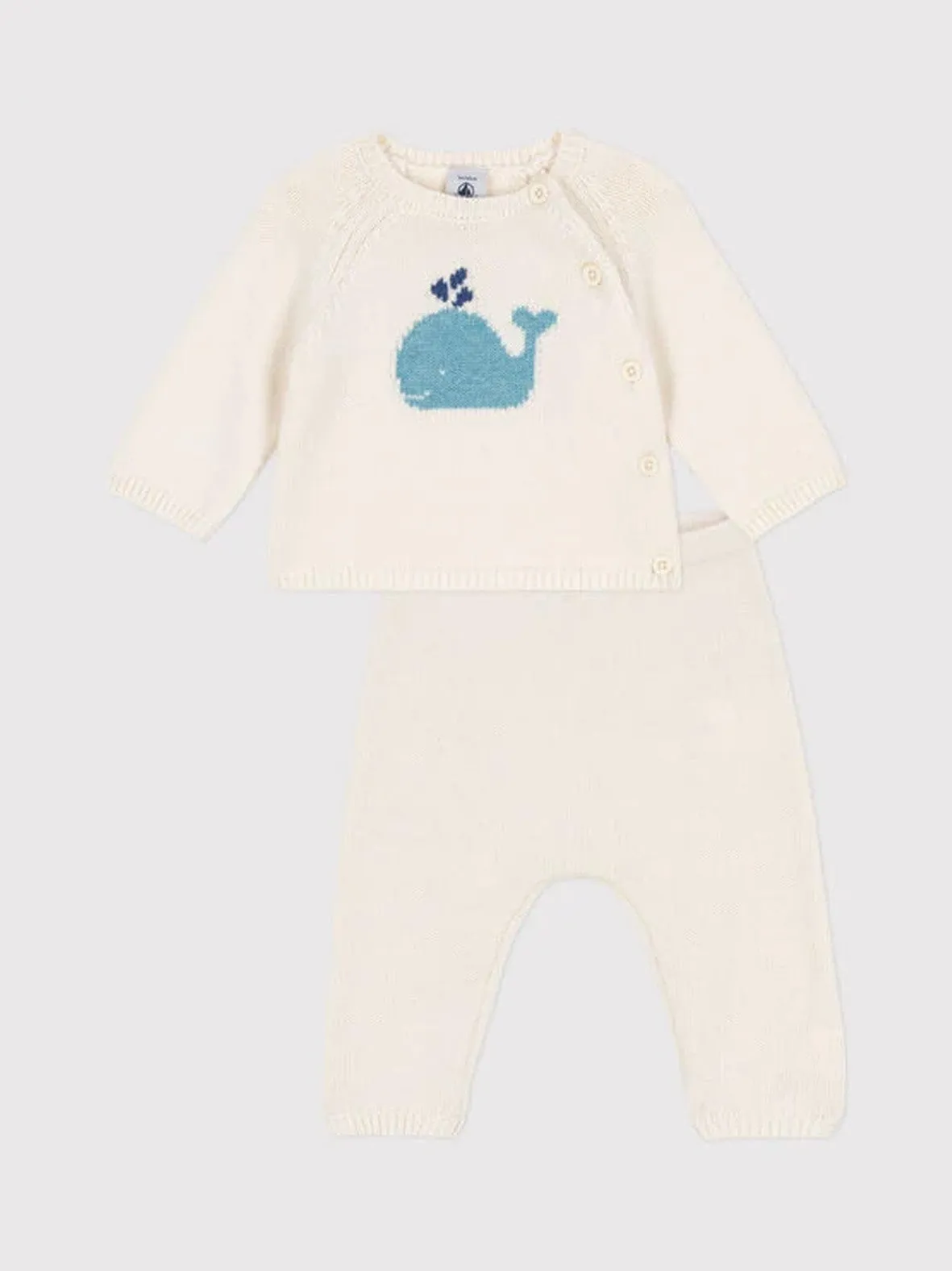 Completo bebè in maglia di lana e cotone