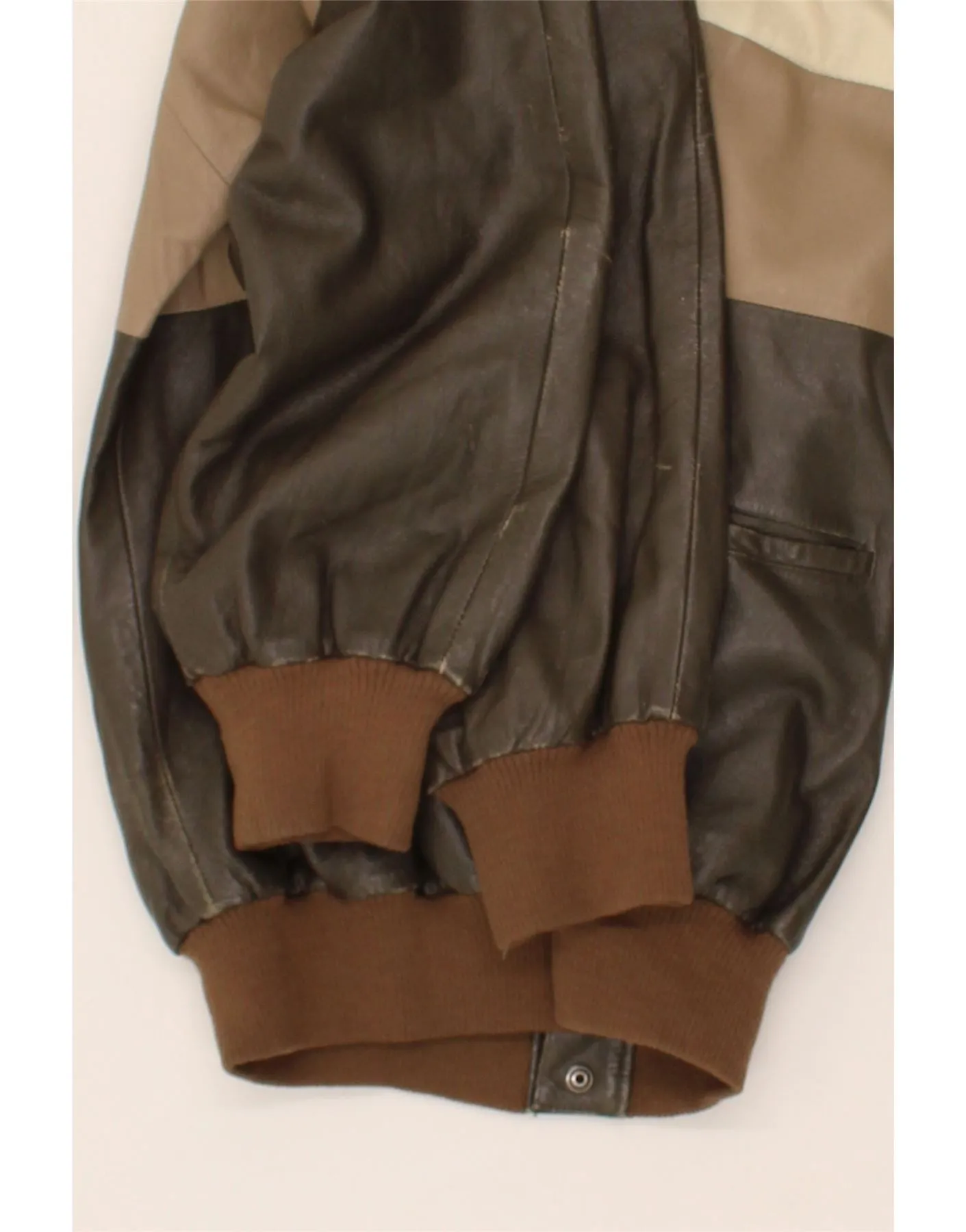 CONBIPEL Mens Bomber Leather Jacket IT 50 Large Brown Colourblock