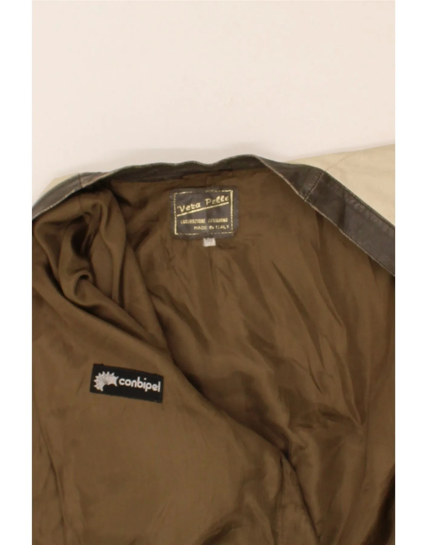 CONBIPEL Mens Bomber Leather Jacket IT 50 Large Brown Colourblock