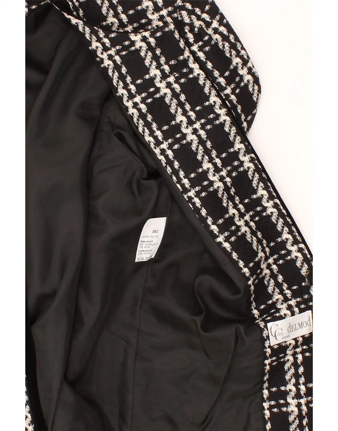 DELMOD Womens Open Blazer Jacket IT 52 2XL Black Check Wool