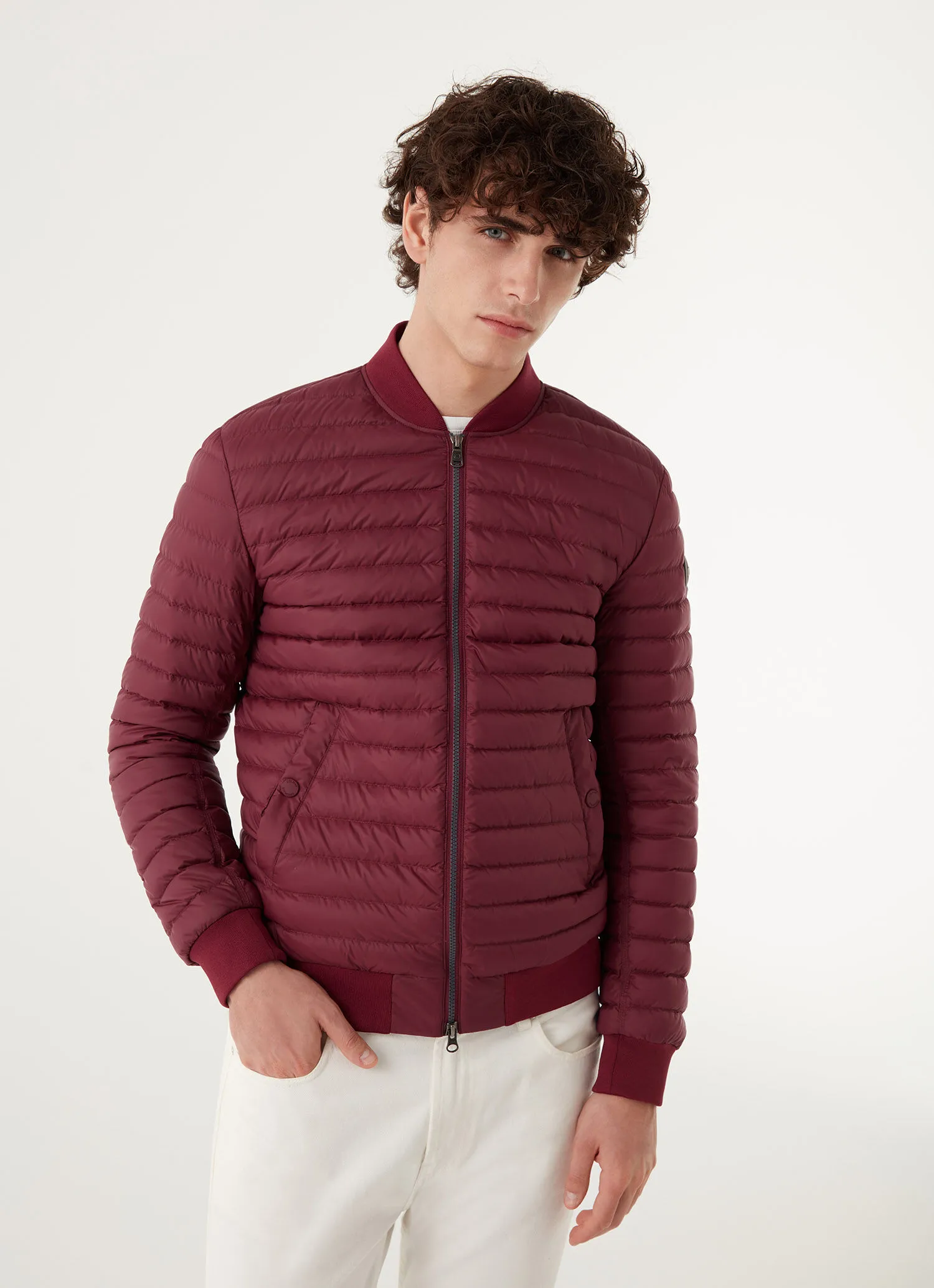 Down bomber jacket with knit details