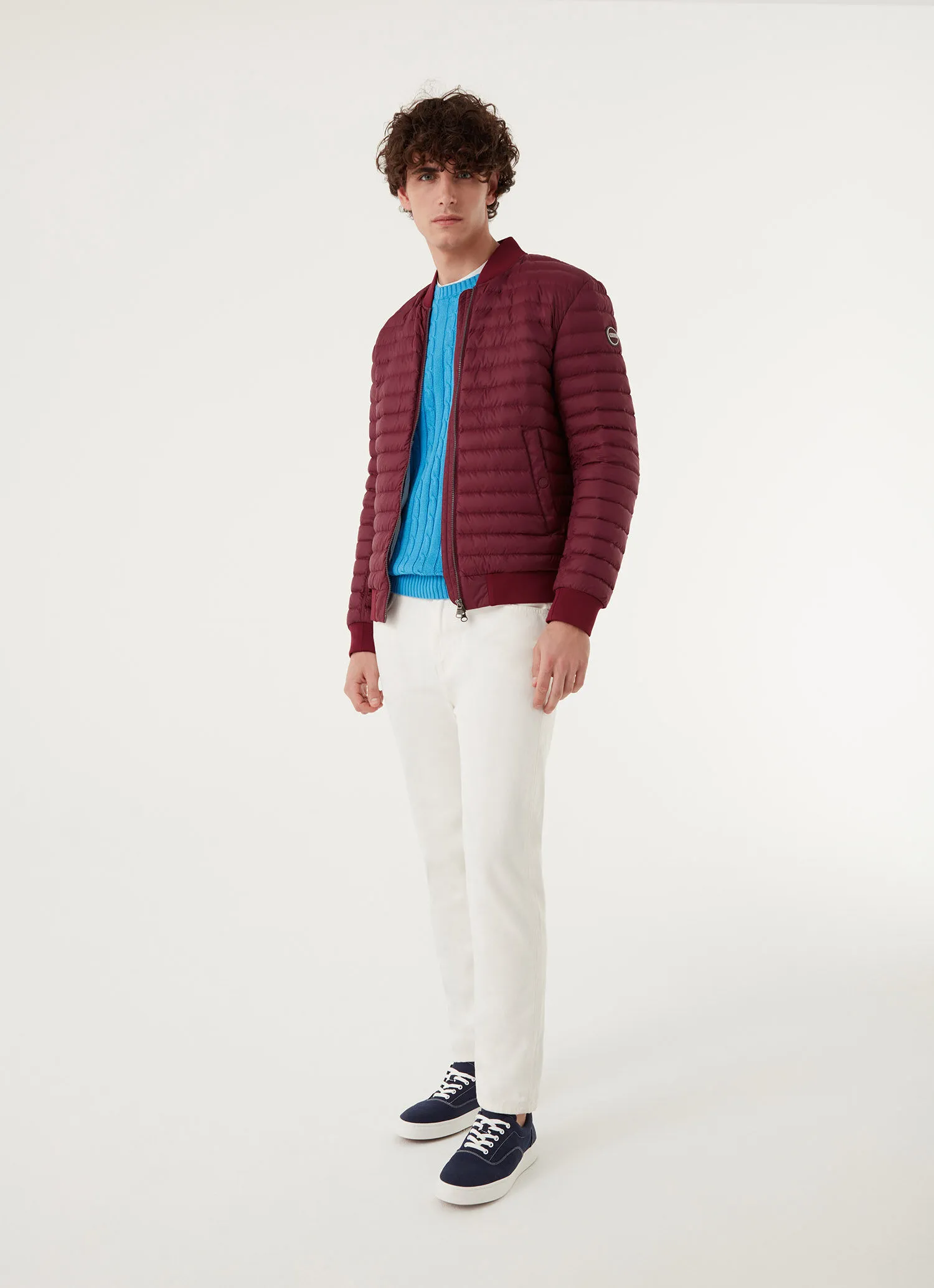 Down bomber jacket with knit details