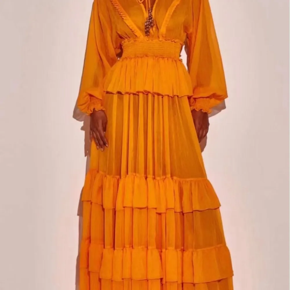 E 2023 abito lungo da donna con cuciture a strati in materiale chiffon nuovo stile autunnale 2023