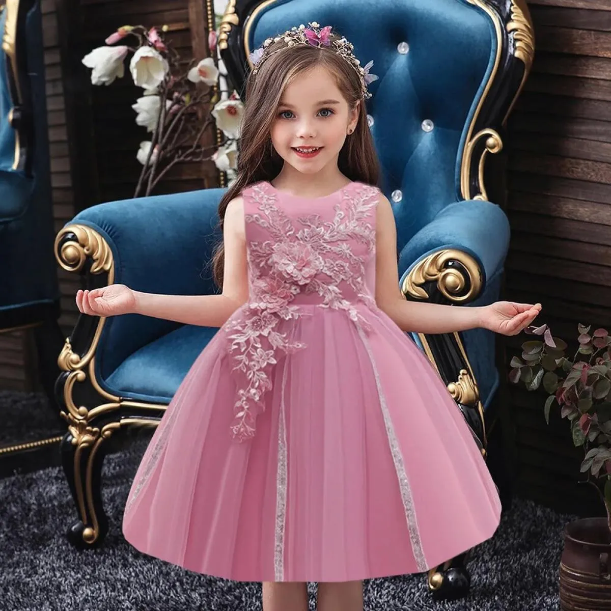 Elegante abito da festa per ragazza di fiore per matrimonio, compleanno, formale, tutù di gala, abito da sera per bambini, costu
