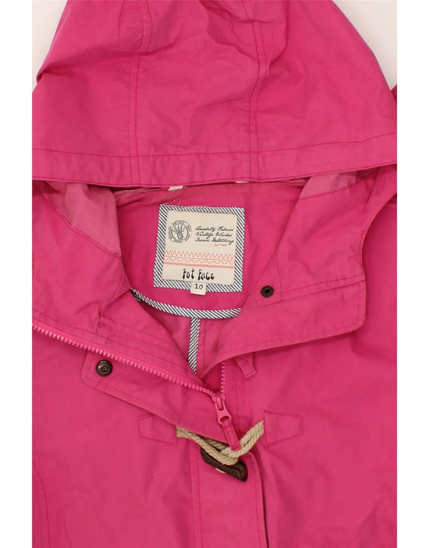 FAT FACE Womens Hooded Duffle Jacket UK 10 Small Pink Cotton