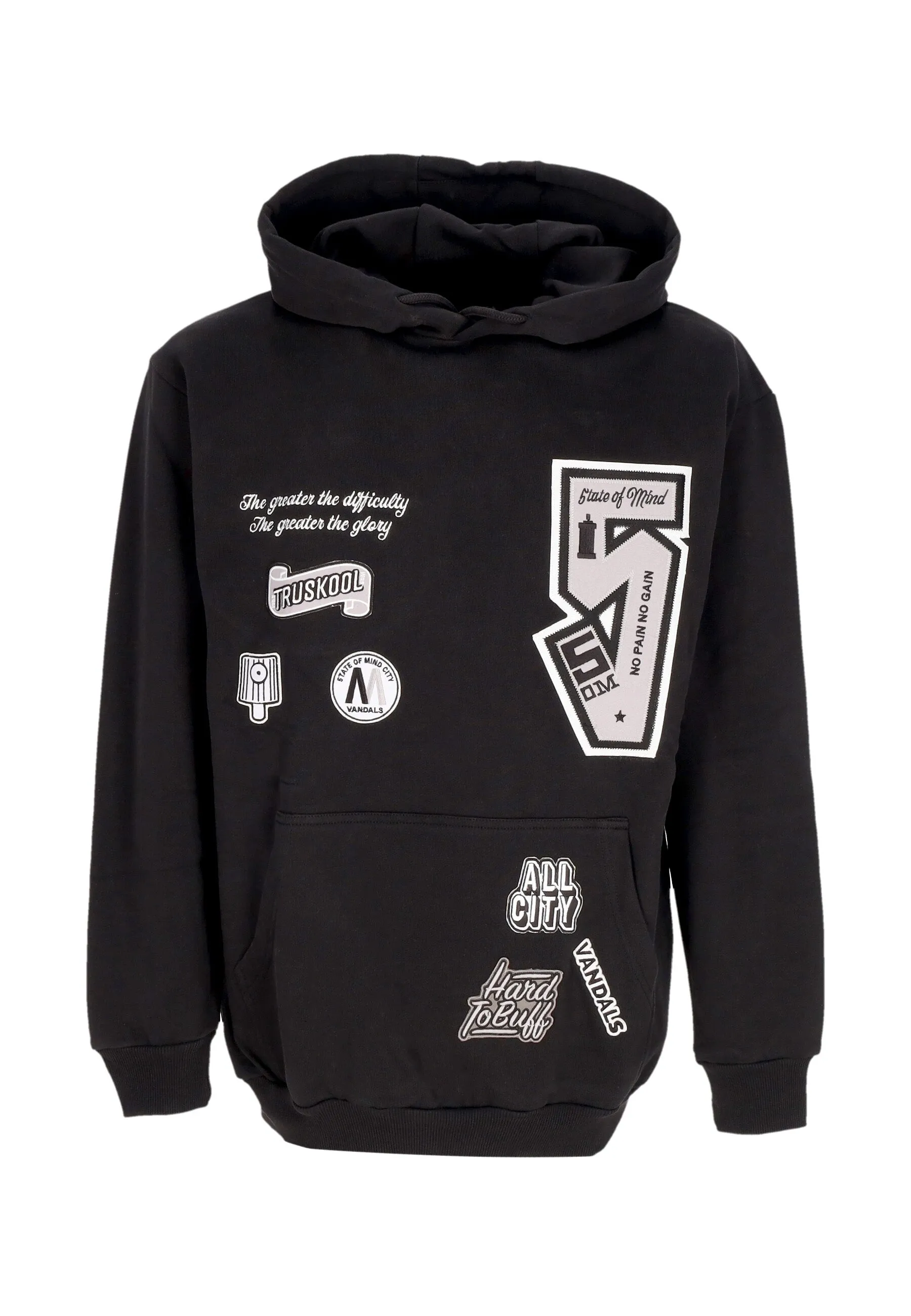 Felpa Leggera Cappuccio Uomo Graffiti Patch Hoodie Black