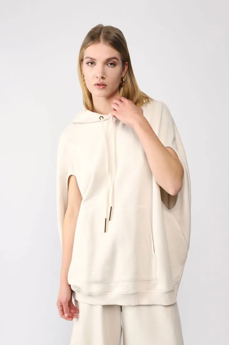 Felpa oversize senza maniche monocolour con cappuccio