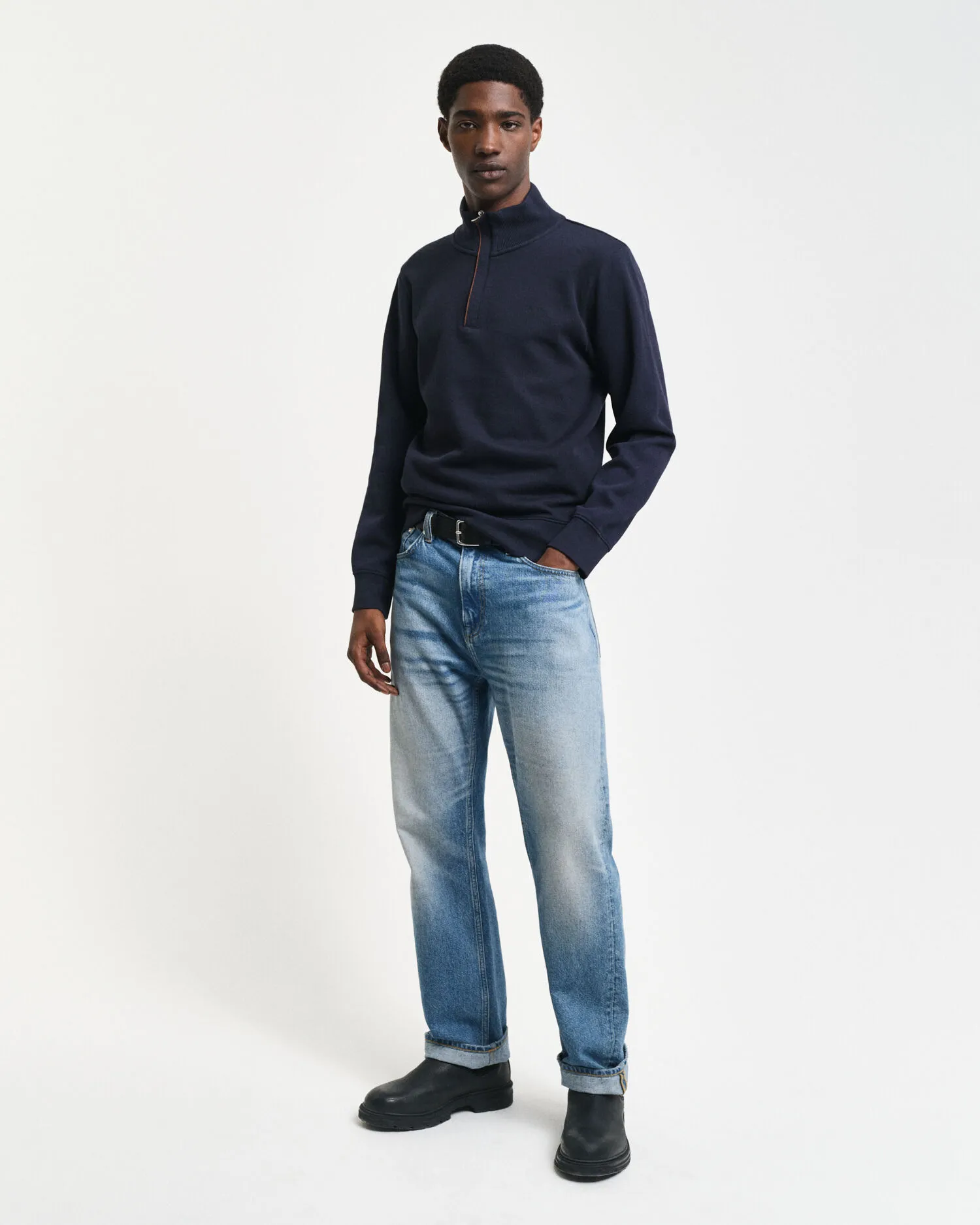 Felpa Sacker Rib con zip corta    