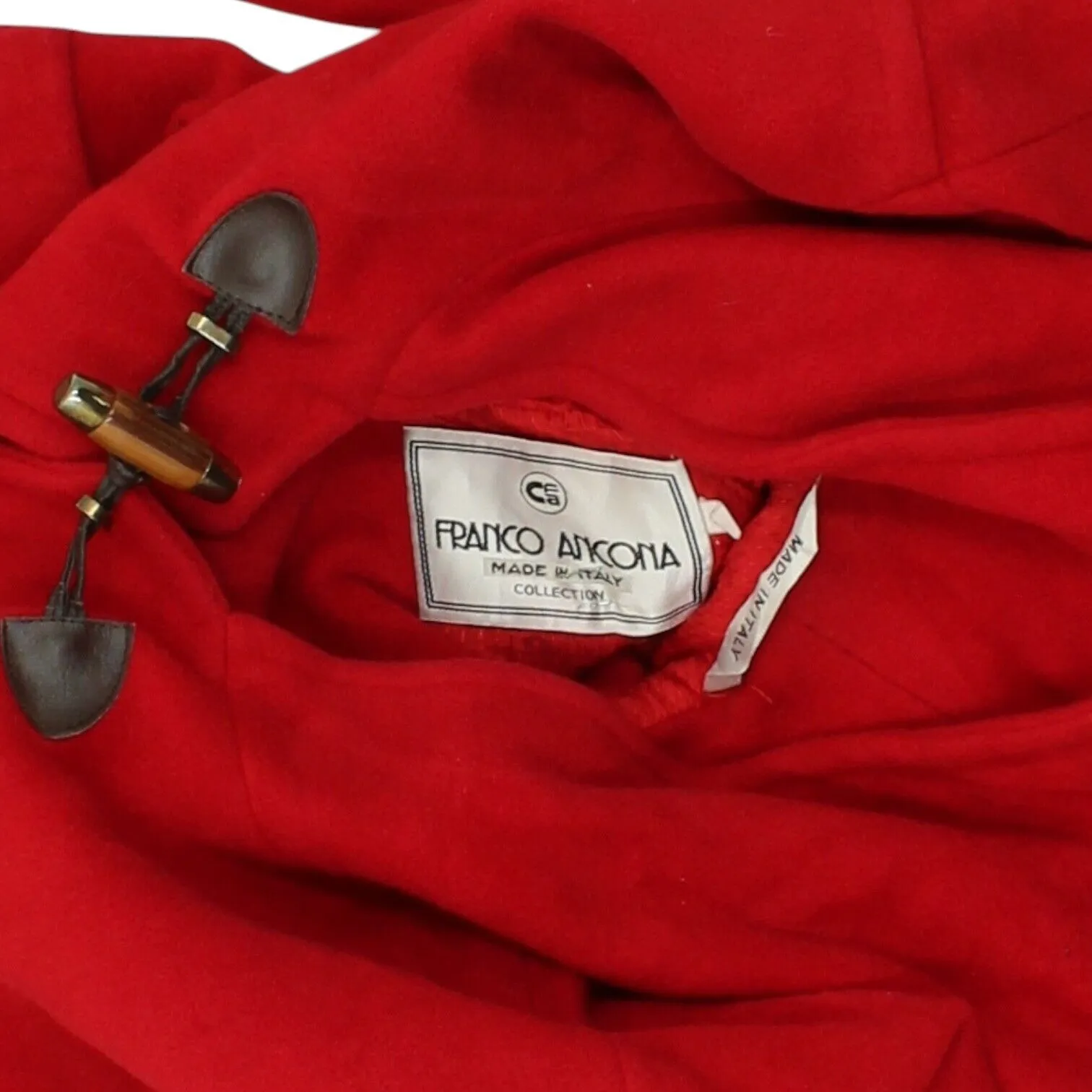 Franco Ancona Womens Red Hooded Duffle Coat | Vintage Designer Winter Jacket