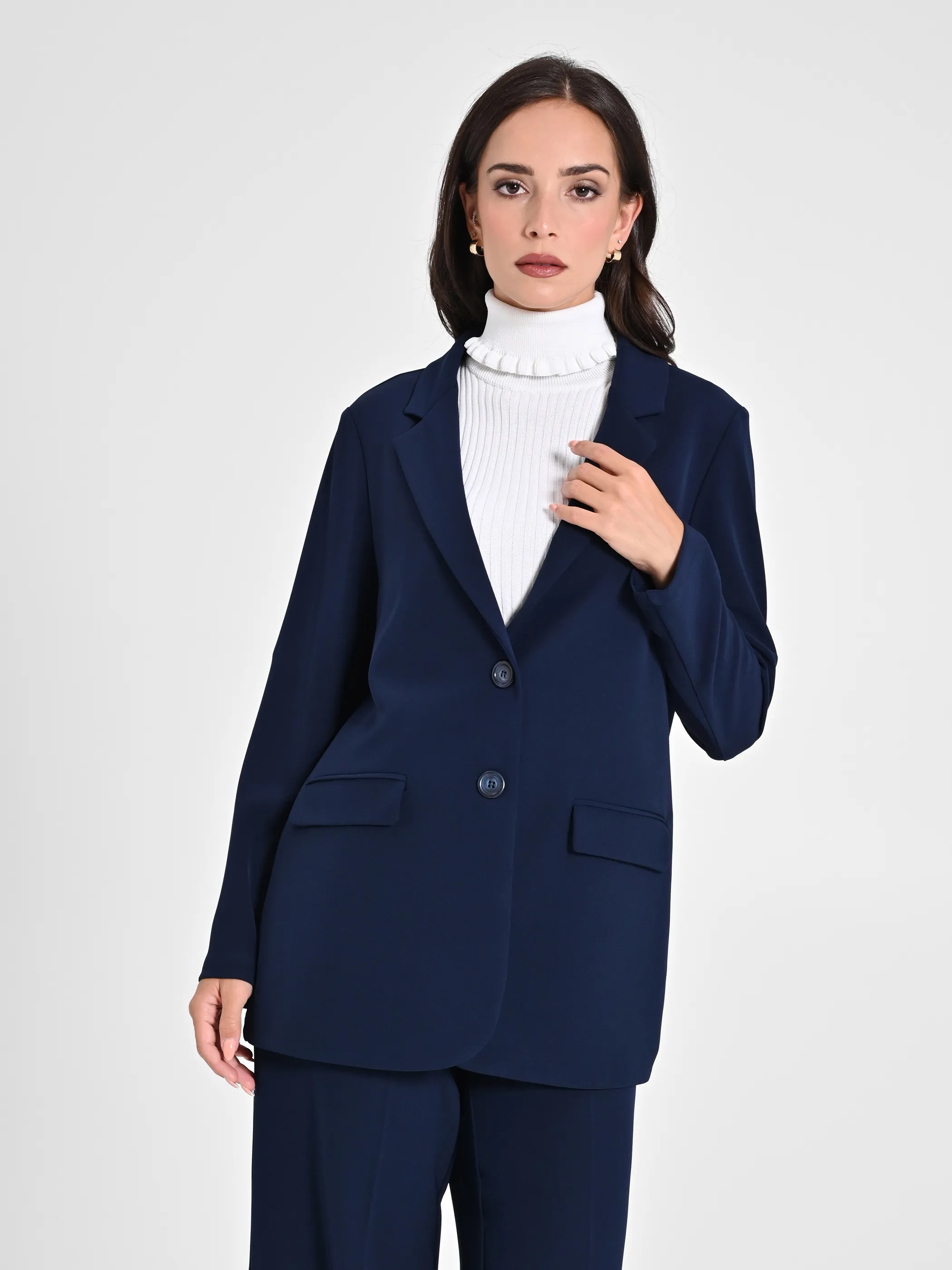      Giacca Blu in Crepe     