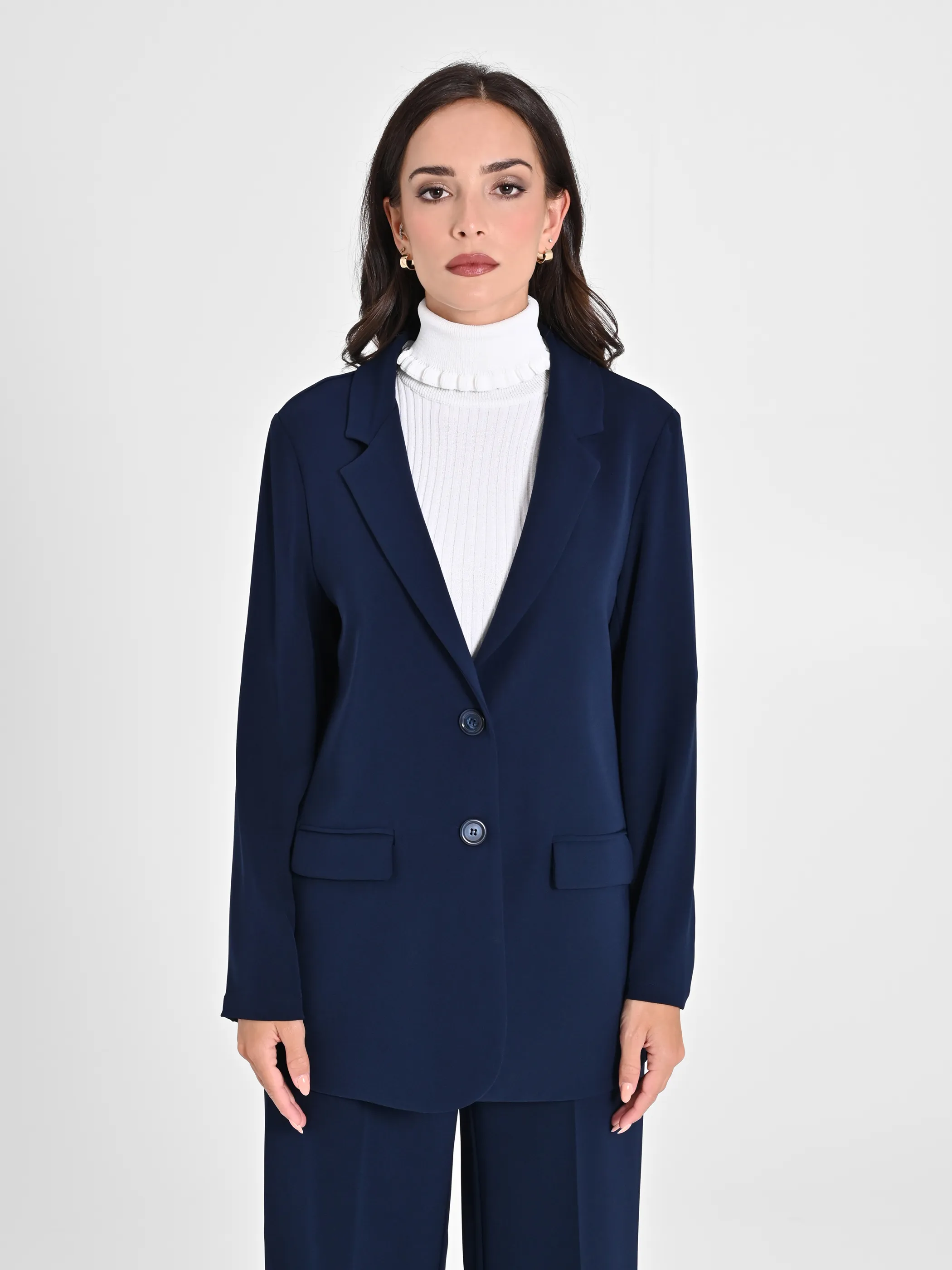      Giacca Blu in Crepe     