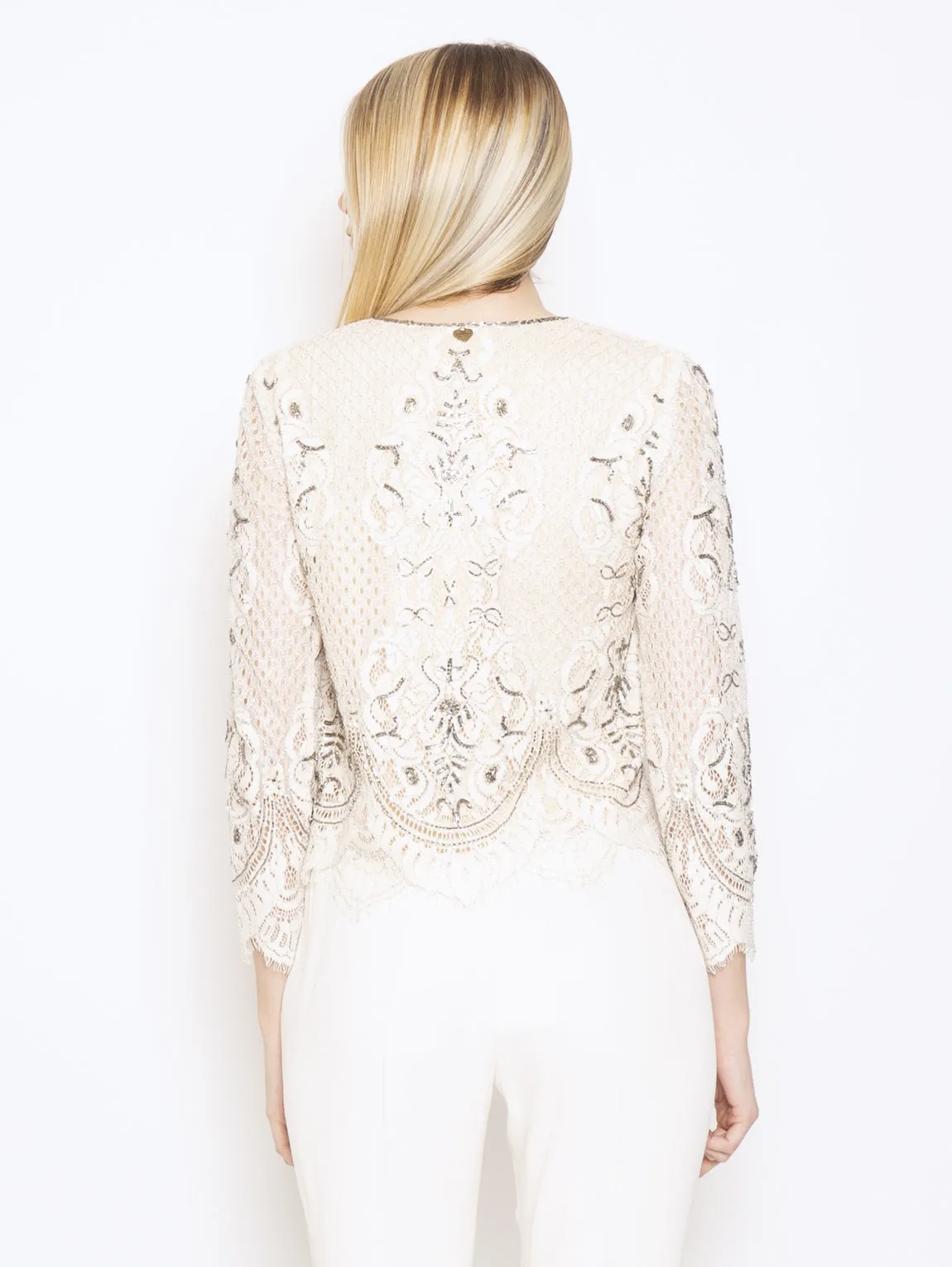 Giacca Coreana con Pizzo Beige