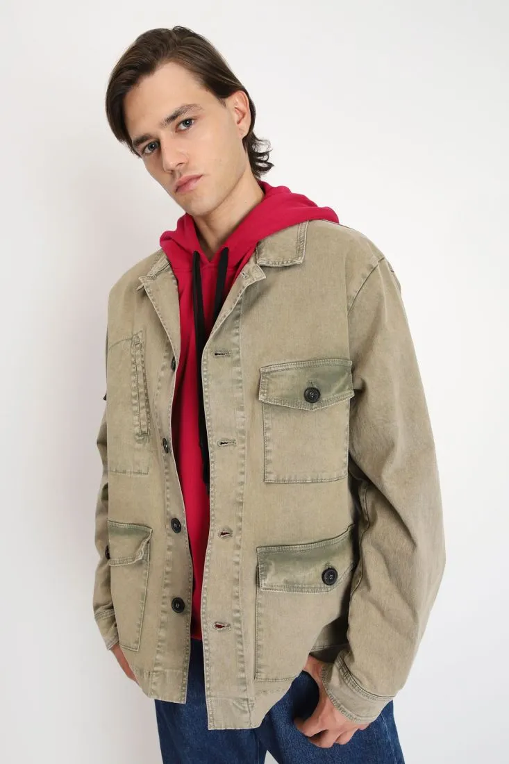 Giacca in denim con tasche applicate e cuciture