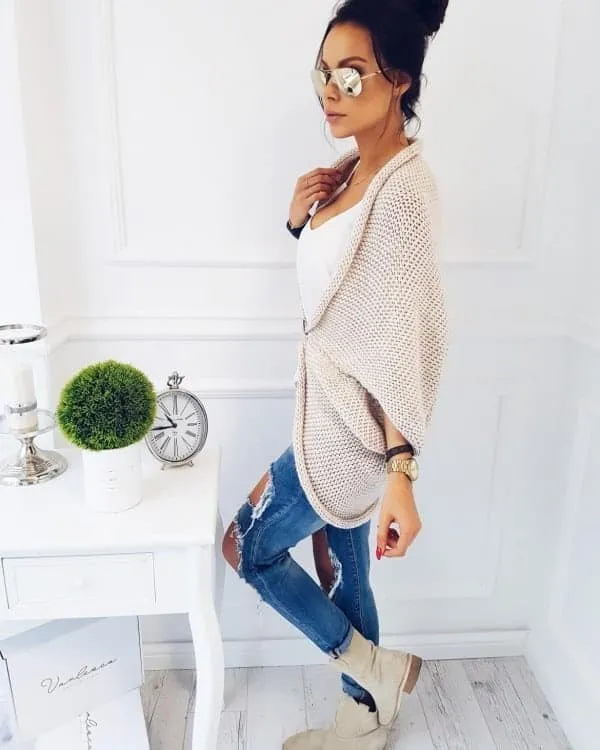 Gilet  caldo in taglio smanicato oversize (grigio e beige)