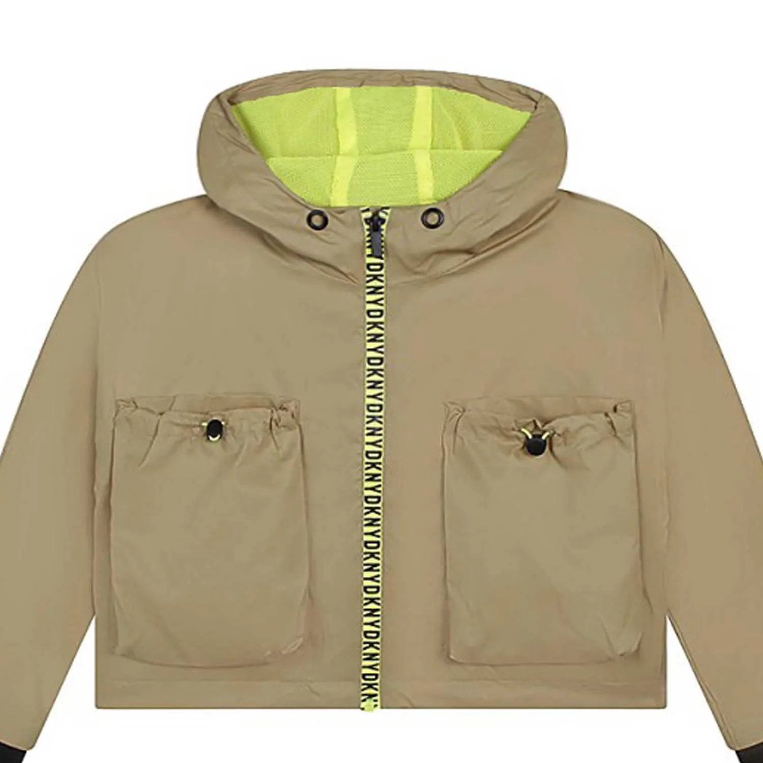 Giubbino Cropped Verde Oliva E Giallo Fluo