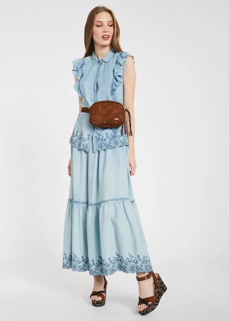 Gonna in denim con vita arricciata