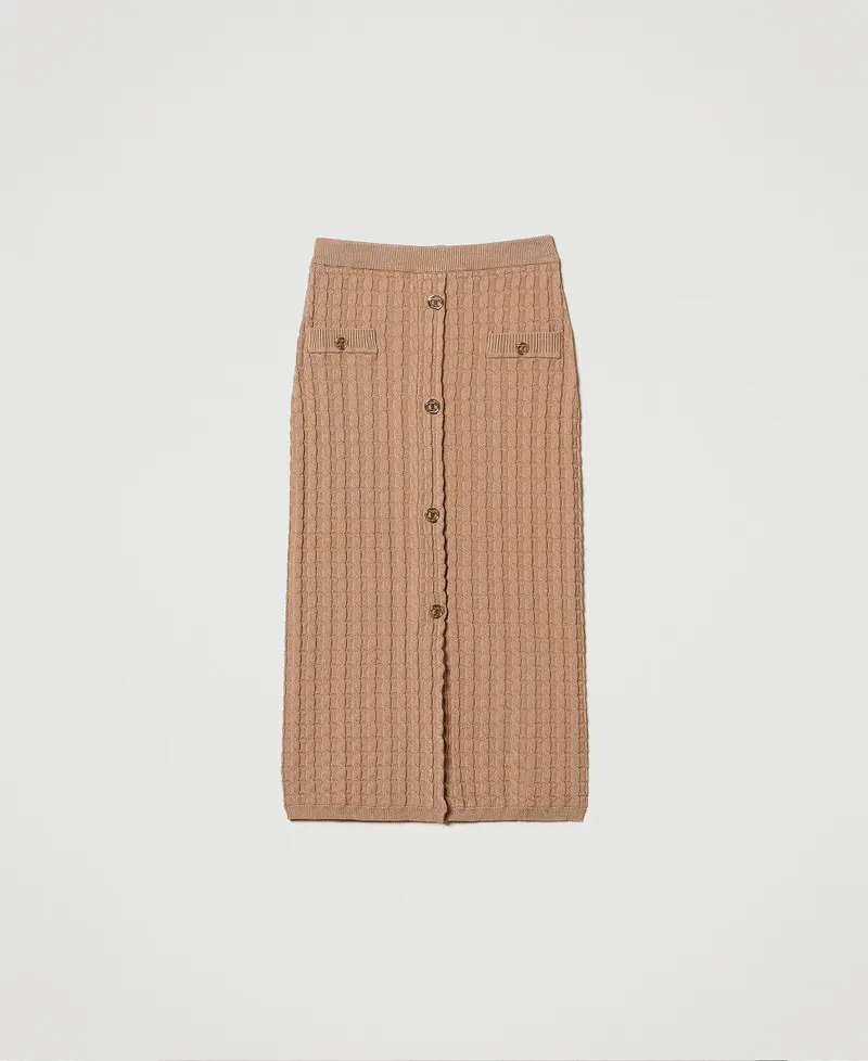 Gonna longuette fitted in maglia con bottoni