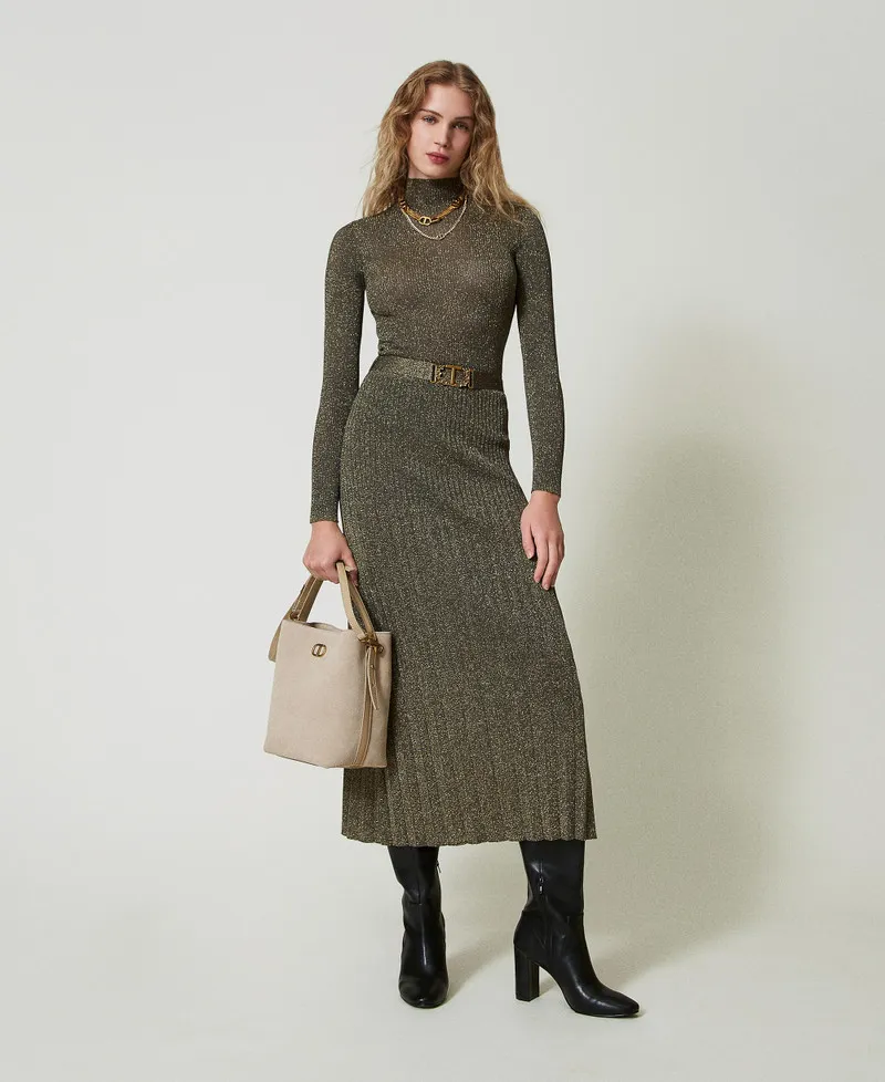 Gonna longuette in maglia con lurex