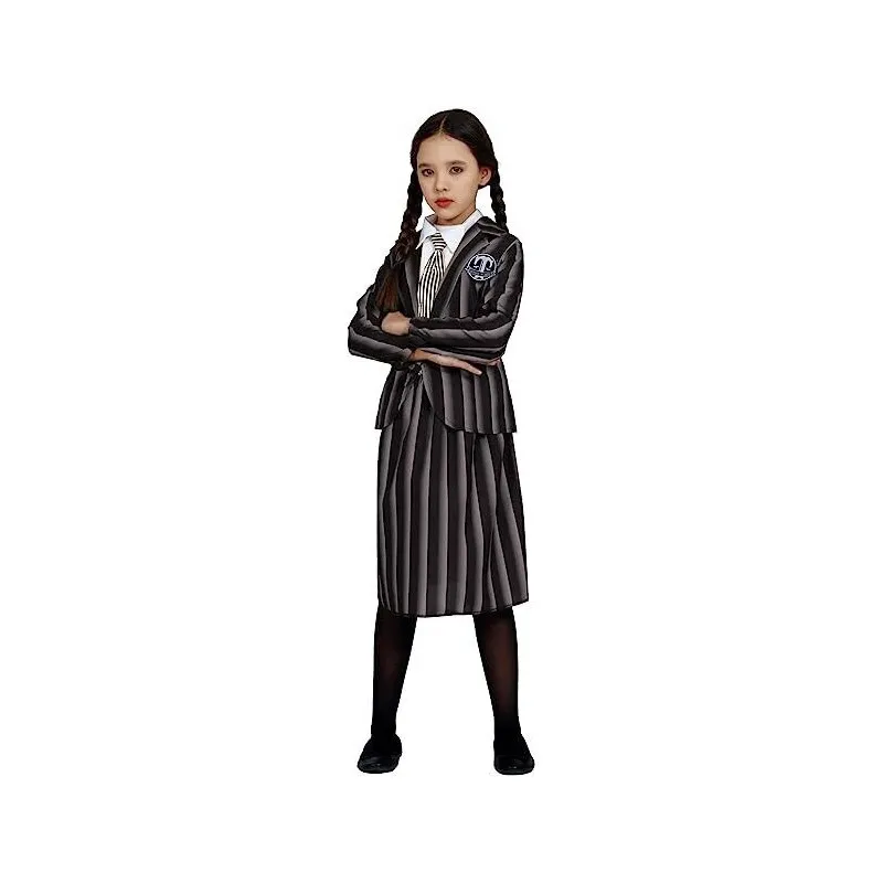 GOTHIC SCHOOL COSTUME CARNEVALE MERCOLEDI 10/12ANNI PER TRAVESTIMENTI HALLOWEEN A TEMA FILM FAMIGLIA ADDAMS NO ACCESSORI