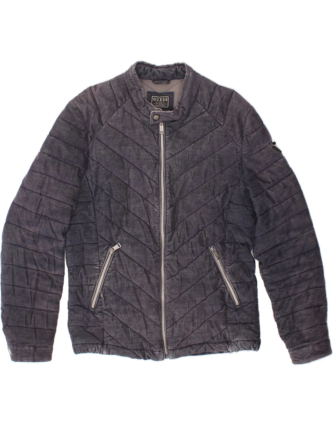 GUESS Mens Padded Jacket UK 40 Large Navy Blue Polyester