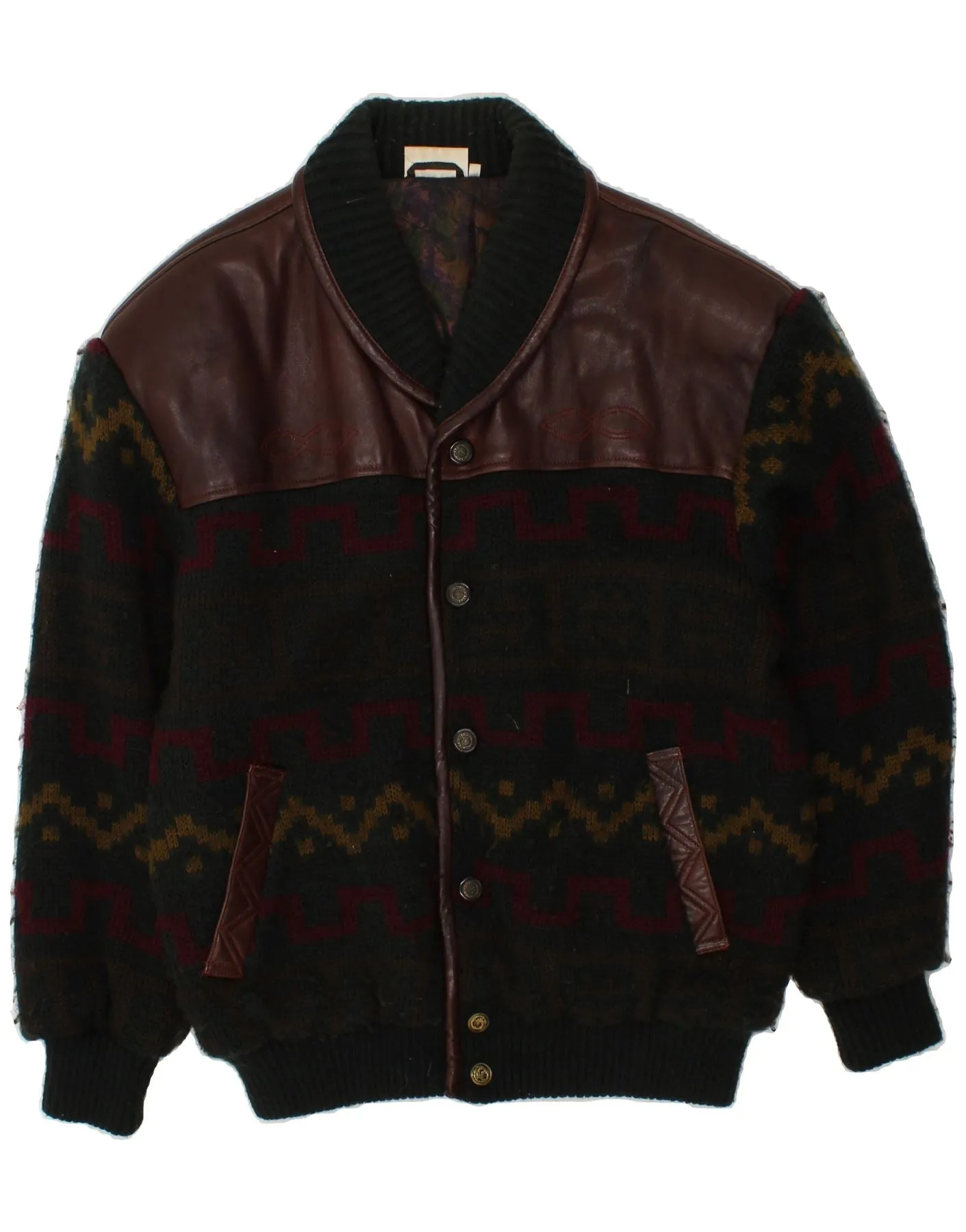 HAJO Mens Knit Bomber Jacket IT 50 Large Khaki Fair Isle Polyacrylic