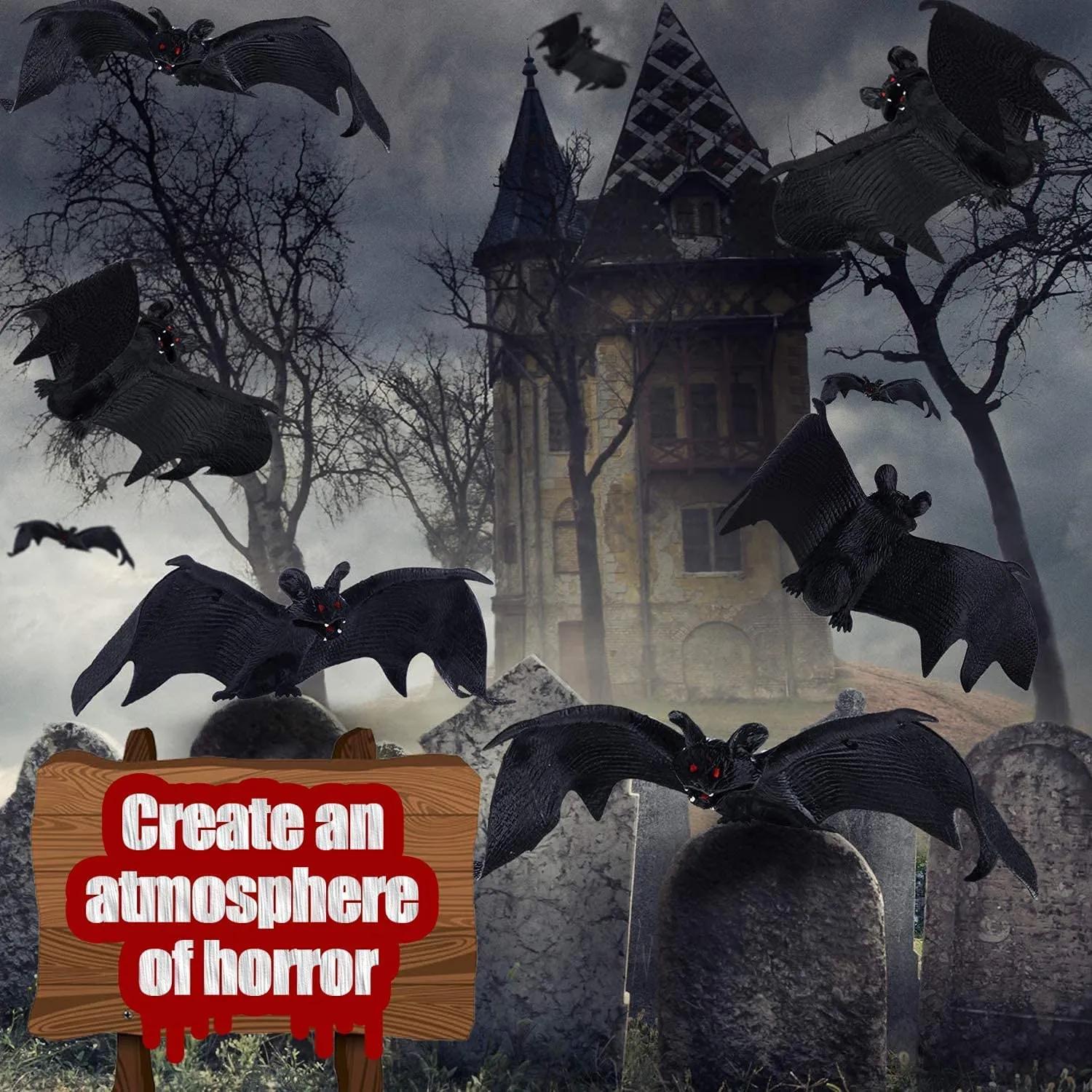 Halloween Pipistrelli, 5 Pezzi Pipistrello Decorazioni, Pipistrelli da Appendere, Pipistrelli spettrali Decorazione, Pipistrelli