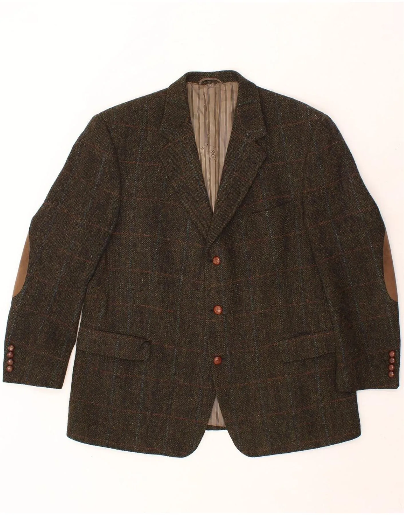HARRIS TWEED Mens Mario Barutti Blazer Jacket UK 46 3XL Khaki Check