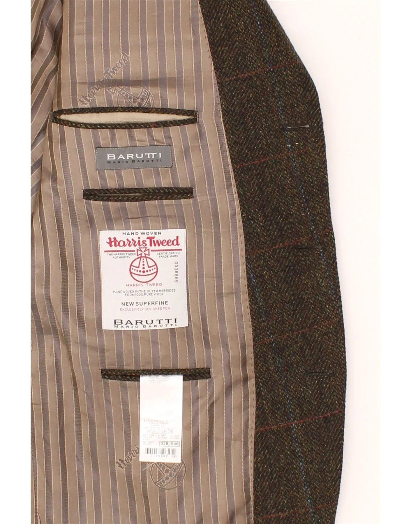 HARRIS TWEED Mens Mario Barutti Blazer Jacket UK 46 3XL Khaki Check