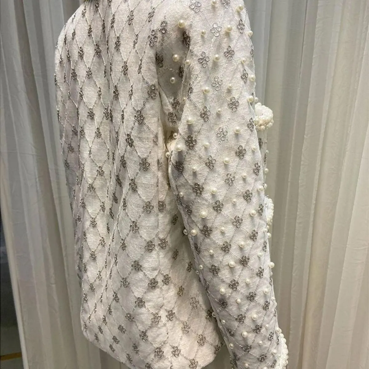 High Street Newest 2023 Fashion Designer Jacket Giacca da donna con girocollo in perle e diamanti