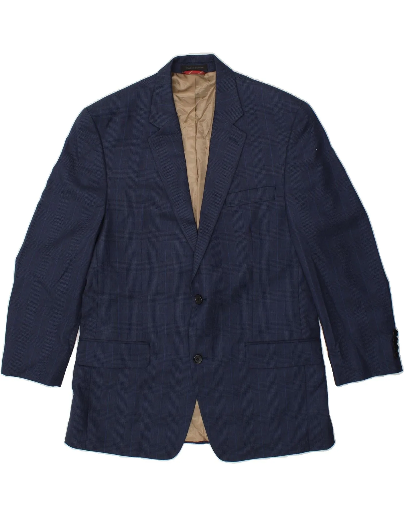 IZOD Mens 2 Button Blazer Jacket UK 42 XL Navy Blue Check Rayon