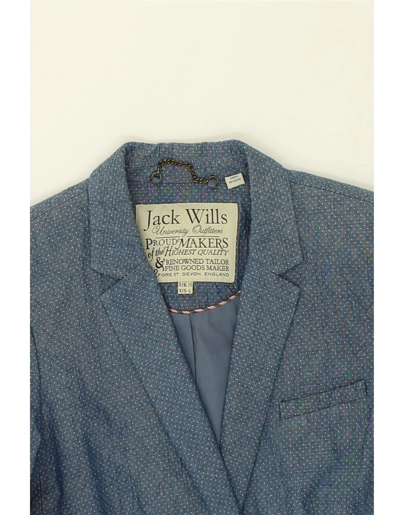 JACK WILLS Womens 1 Button Blazer Jacket UK 10 Small  Blue Spotted Cotton