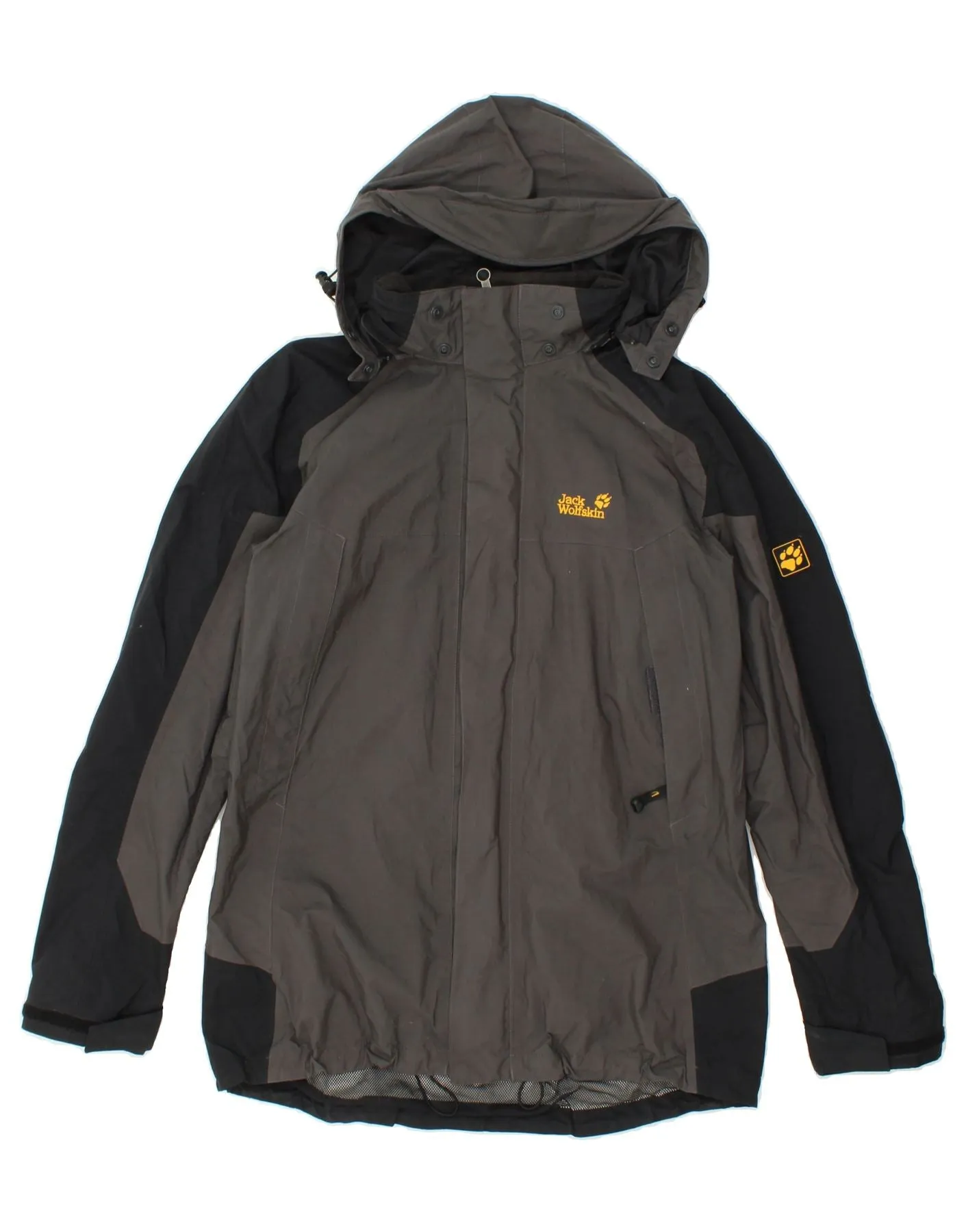 JACK WOLFSKIN Mens Hooded Rain Jacket UK 44/46 Large Grey Colourblock