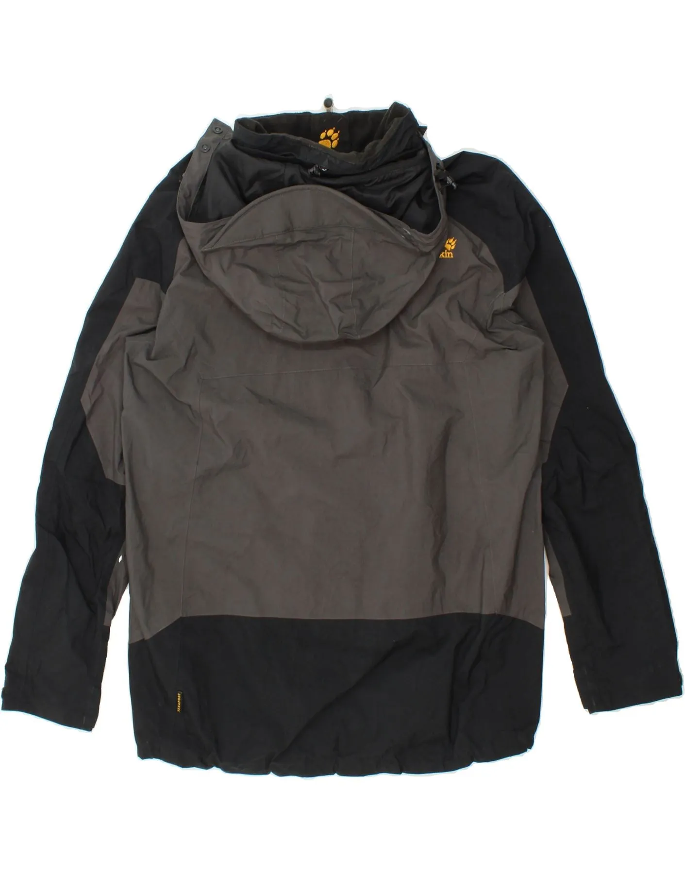 JACK WOLFSKIN Mens Hooded Rain Jacket UK 44/46 Large Grey Colourblock