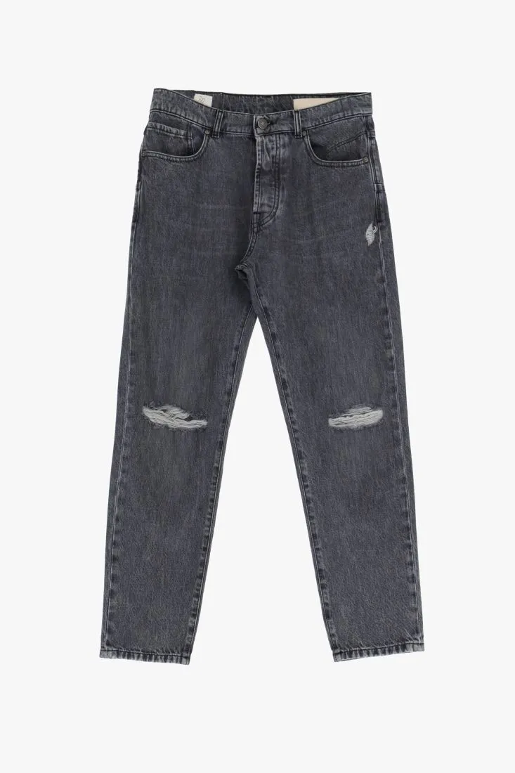 Jeans slim-fit in puro cotone con abrasioni
