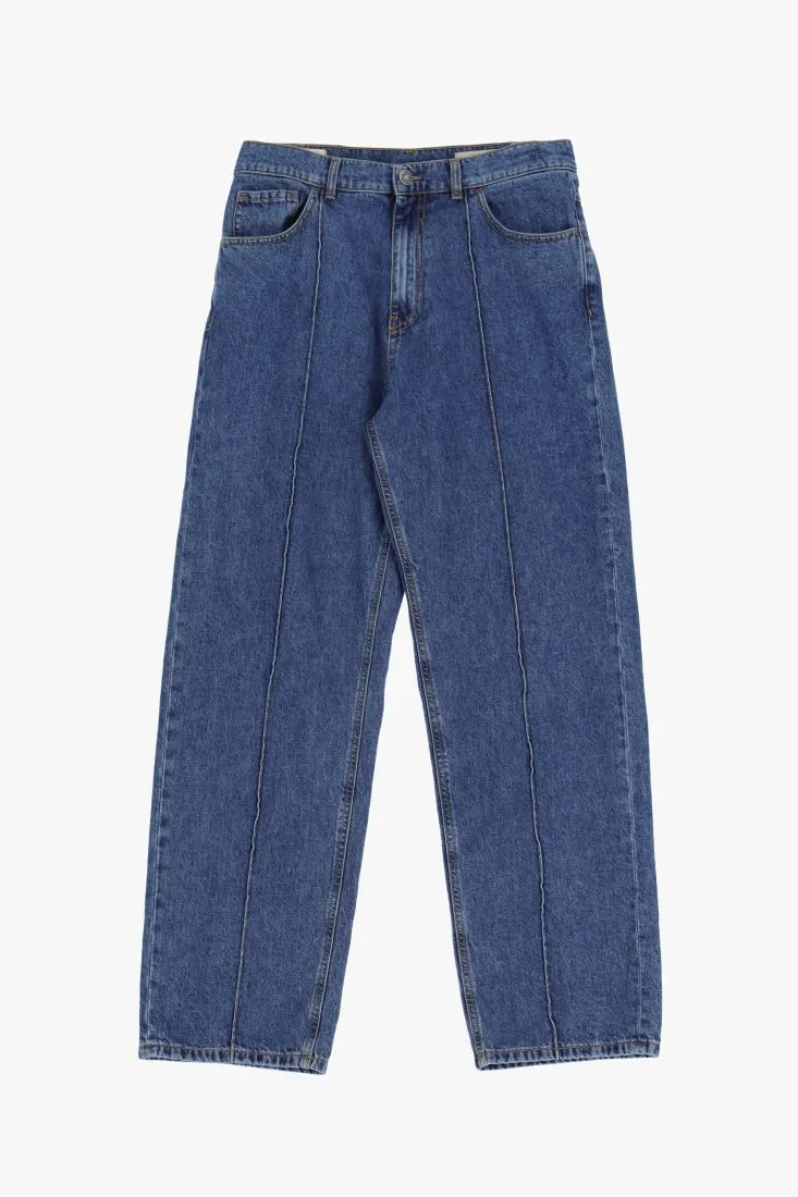 Jeans straight in puro cotone con cuciture dettaglio