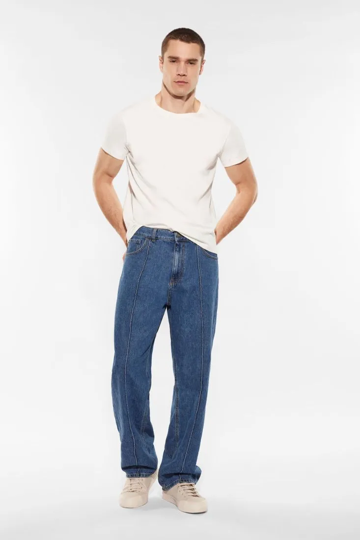 Jeans straight in puro cotone con cuciture dettaglio