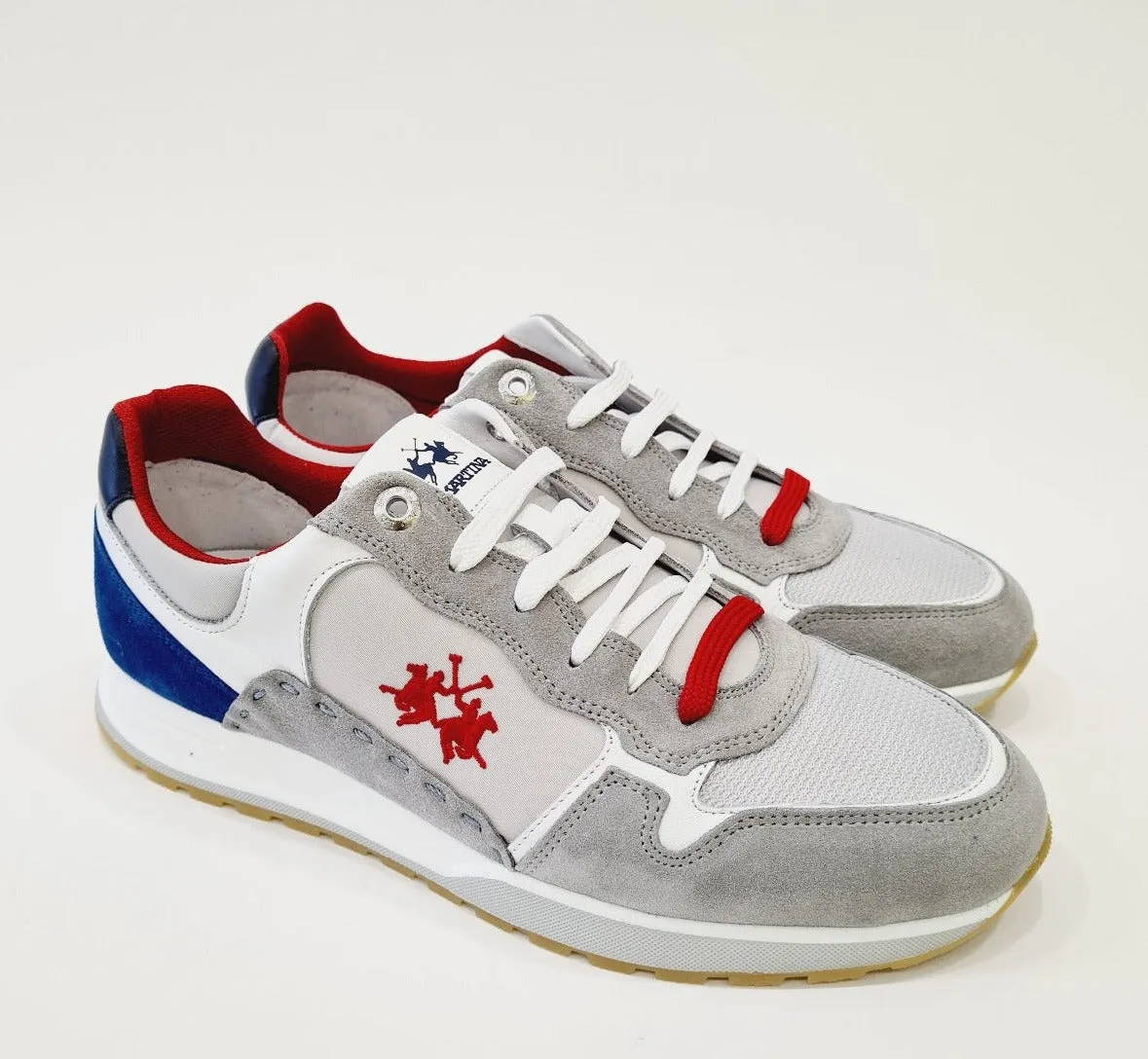 LA MARTINA SNEAKERS UOMO FONDO GOMMA ALTO 3,5 CM.CAMOSCIO GRIGIO E BLU RIF.11