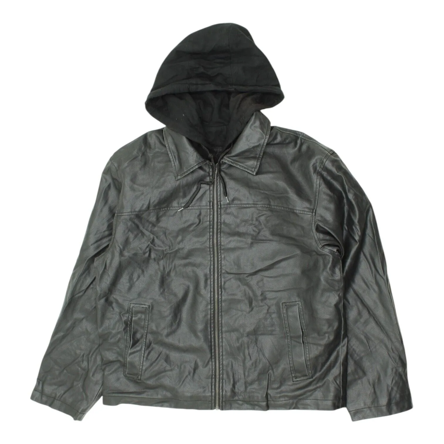 Lee Dungerees Mens Black Quilted Hooded Faux Leather Jacket | Vintage Designer