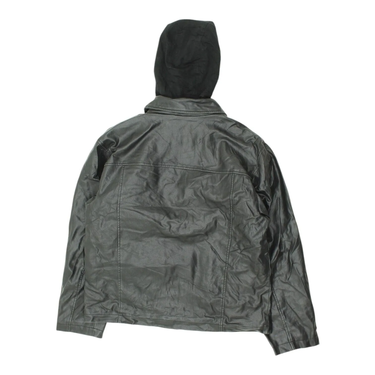 Lee Dungerees Mens Black Quilted Hooded Faux Leather Jacket | Vintage Designer