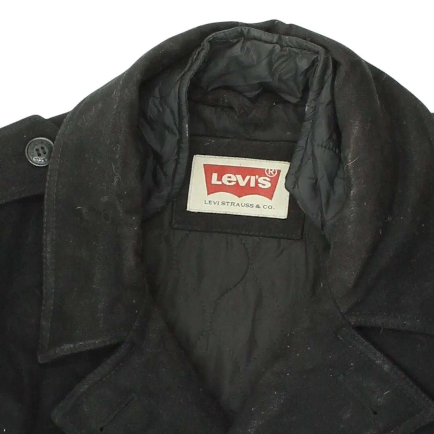 Levi's Mens Black Quilted Lined Wool Pea Coat | Vintage High End Designer Jacket