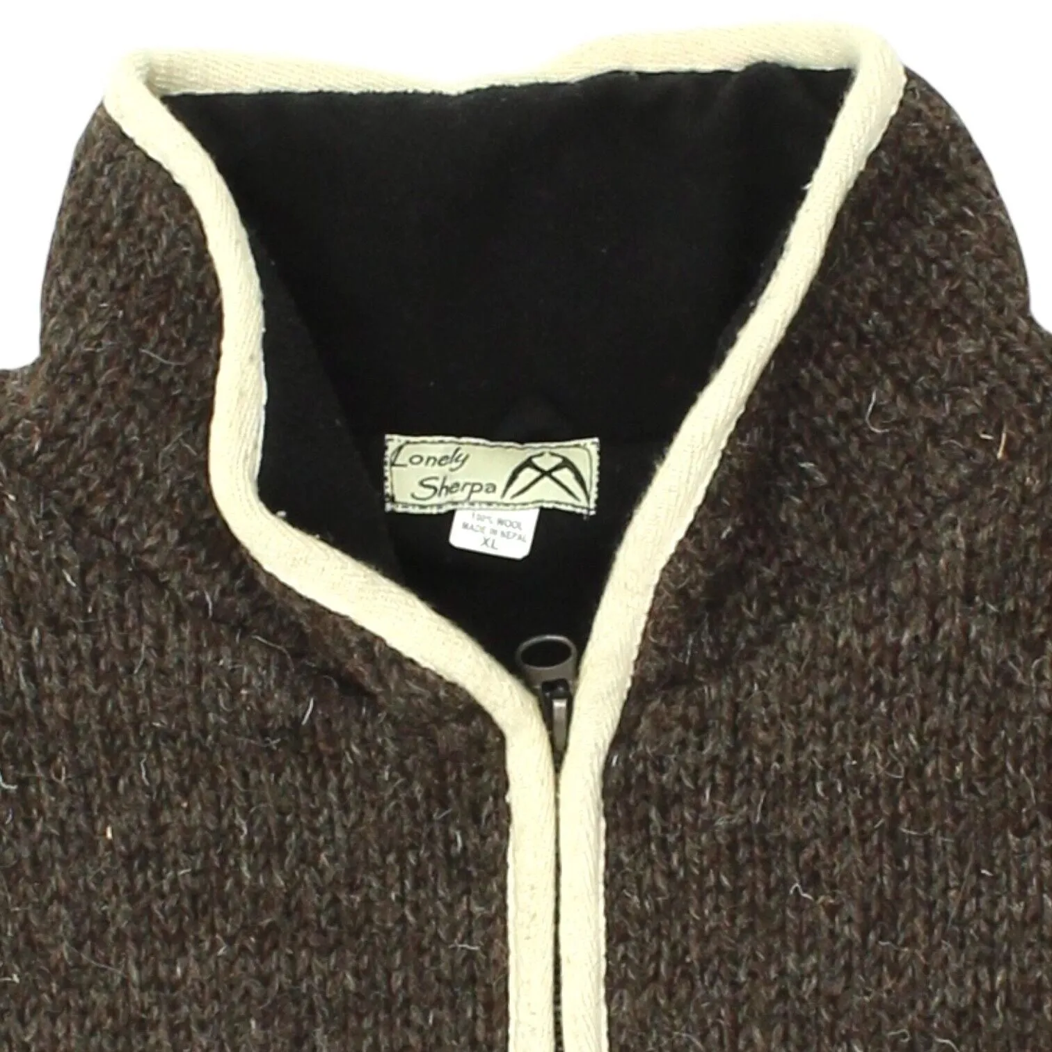Lonely Sherpa Mens Brown Knit Jumper Jacket | Vintage High End Designer Knitwear