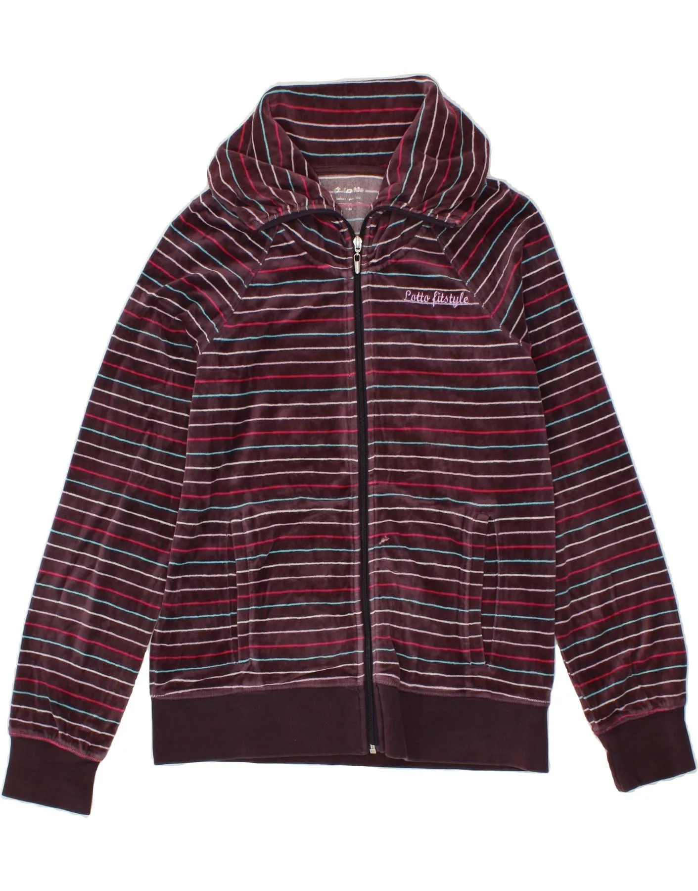 LOTTO Womens Tracksuit Top Jacket UK 16 Large Maroon Striped